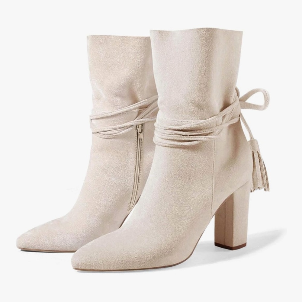 Cream suede ankle boots with a boho vibe